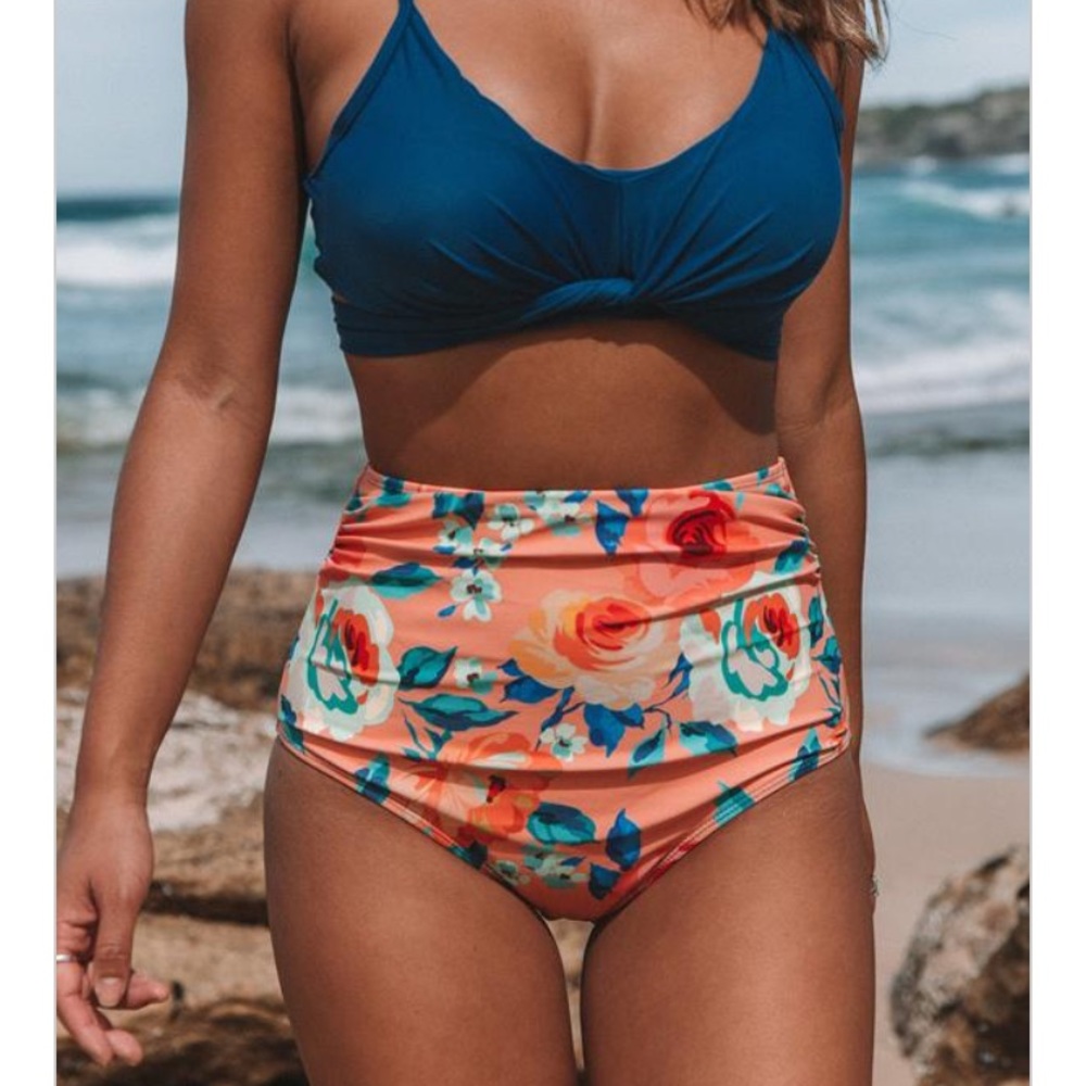 High waisted floral bikini bottom